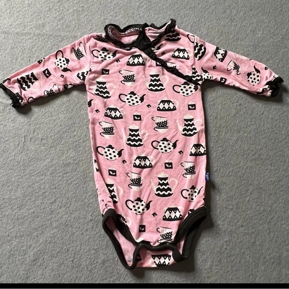 Kickee Pants Bodysuit Girls 3-6 Months Bamboo Tea Party Black Pink Hipster Cute - Picture 1 of 3